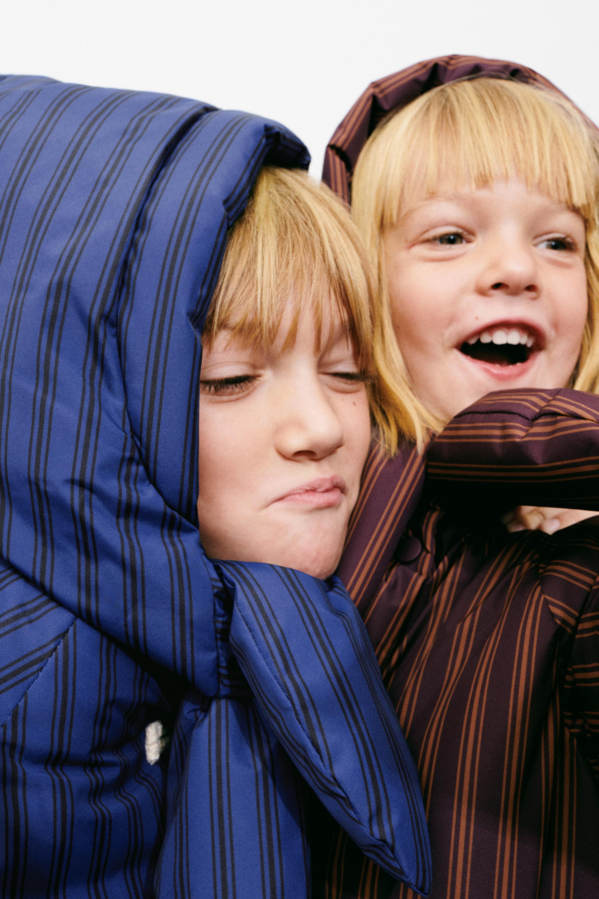 ZARA TIMELESS - STRIPED COAT WITH DETACHABLE HOODIE AND FROG FASTENING